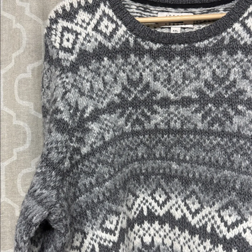 Joseph Abboud Charcoal gray Cream fair isle Knit Sweater XXL unisex wool blend